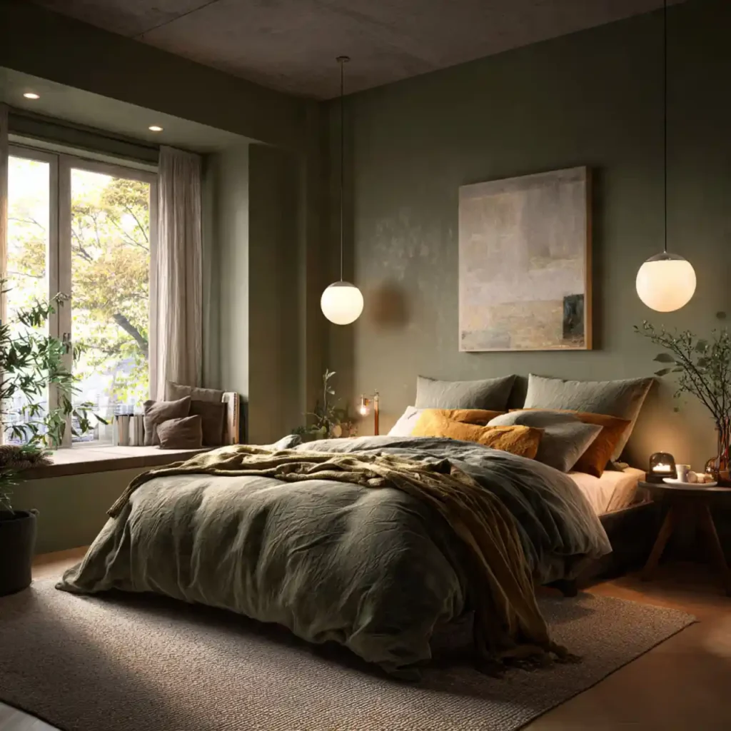 23-Olive & Dark Green Bedroom Idea