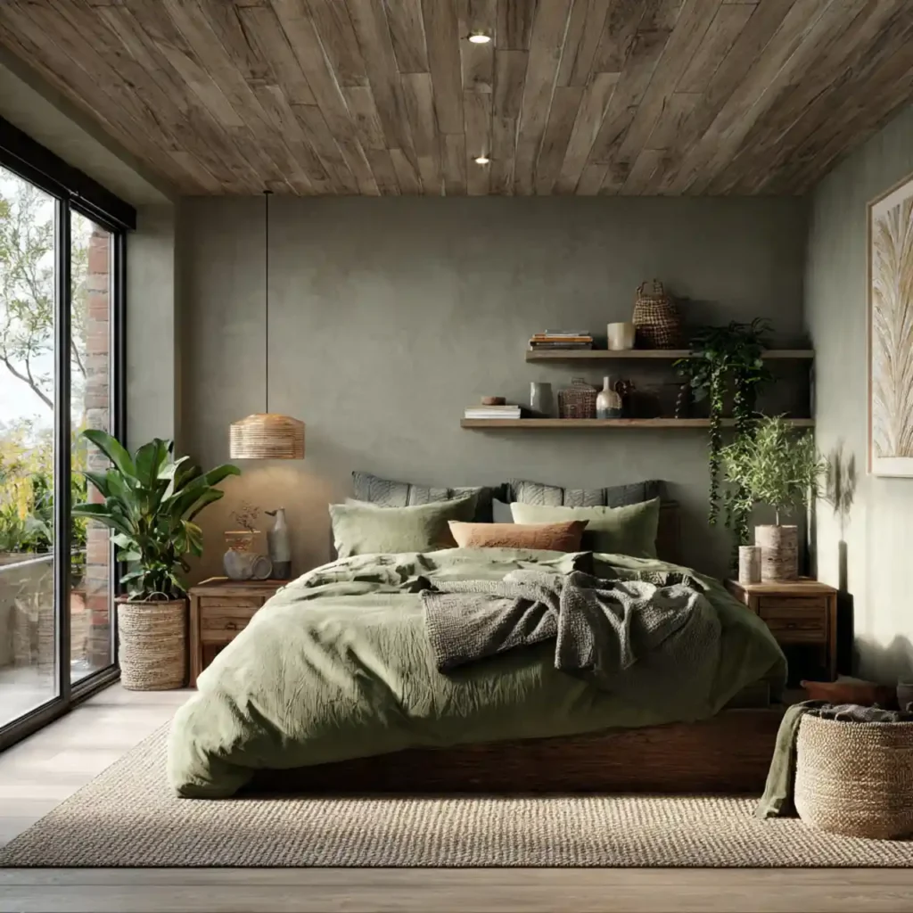 25-Olive & Dark Green Bedroom Idea