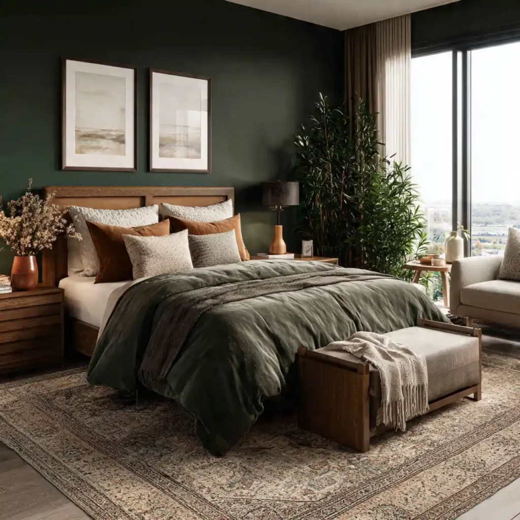 26-Olive & Dark Green Bedroom Idea