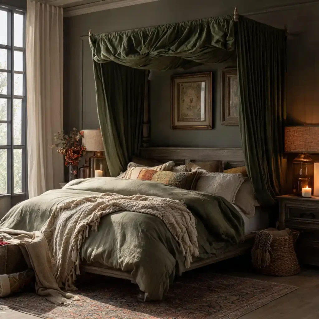 27-Olive & Dark Green Bedroom Idea