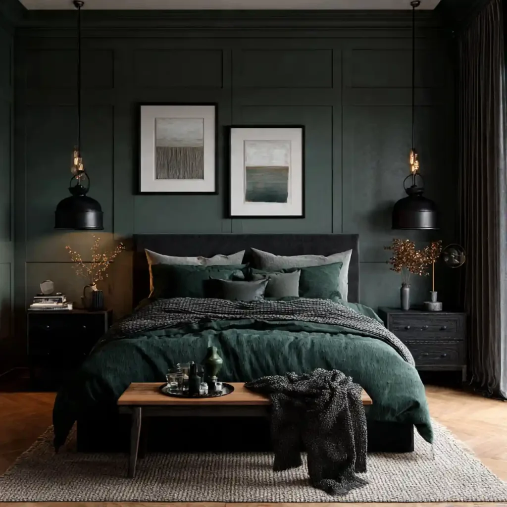 28-Olive & Dark Green Bedroom Idea