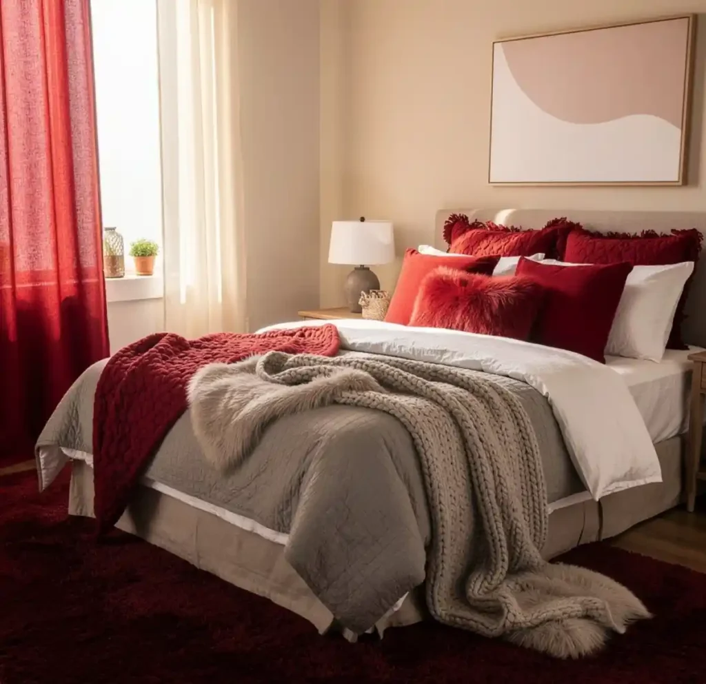 28-Red Bedroom Idea
