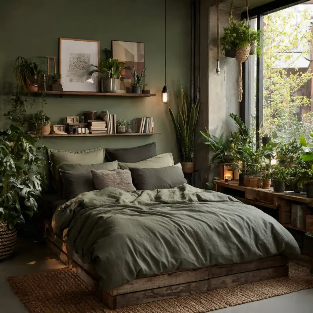 29-Olive & Dark Green Bedroom Idea