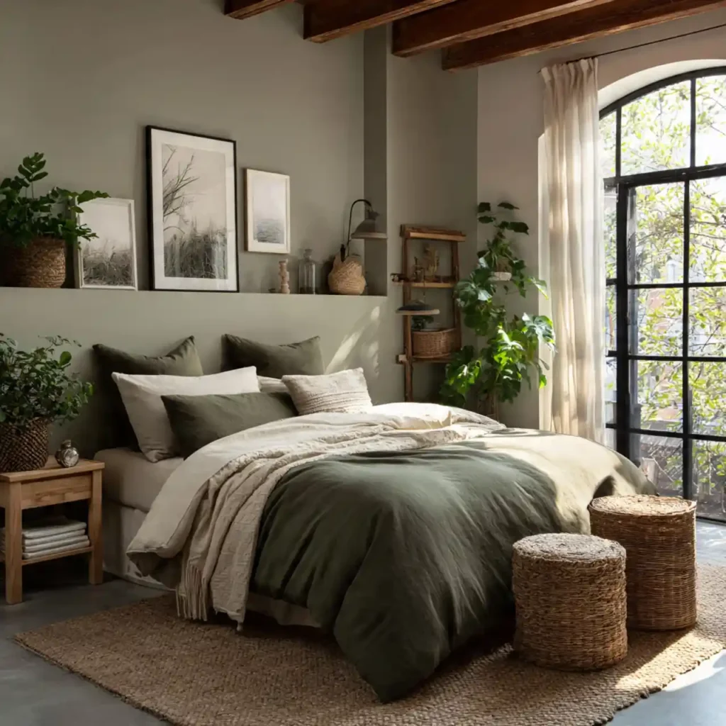 3-Olive & Dark Green Bedroom Idea