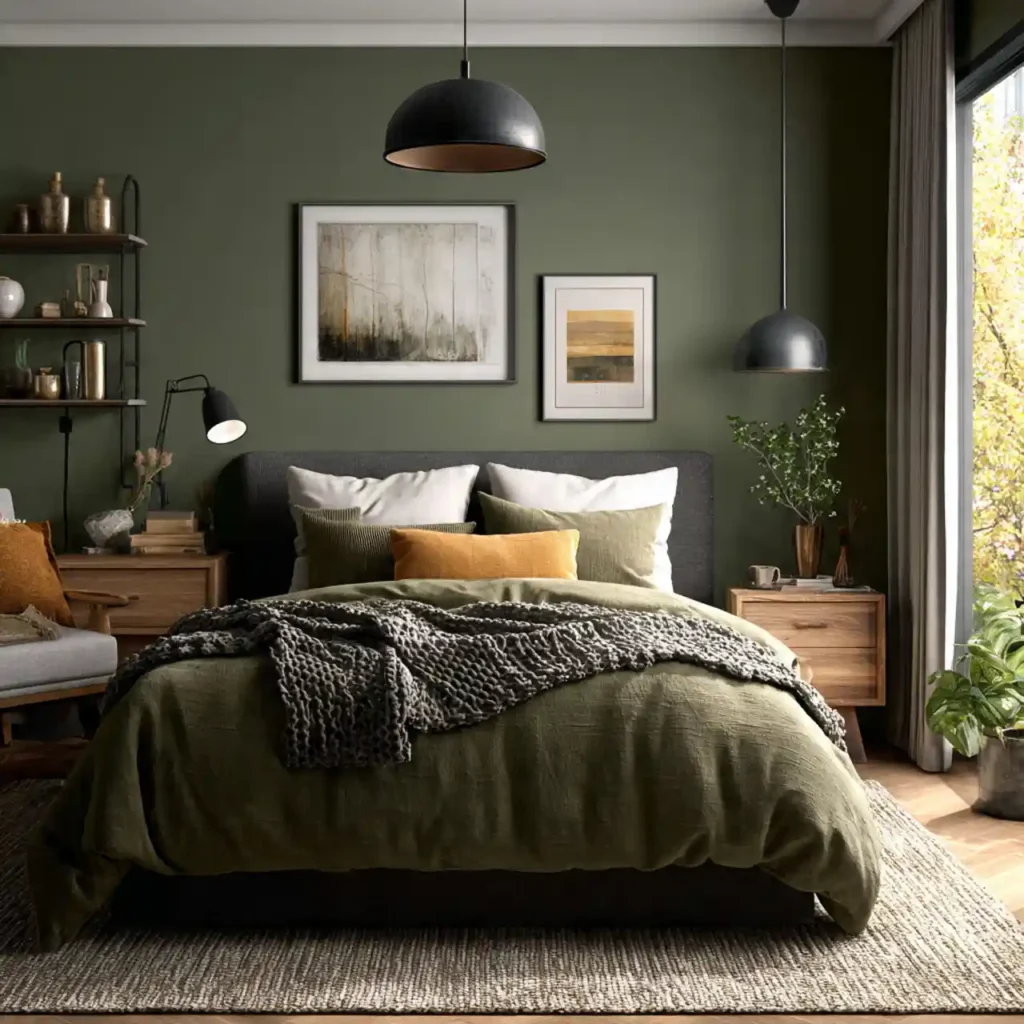 30-Olive & Dark Green Bedroom Idea
