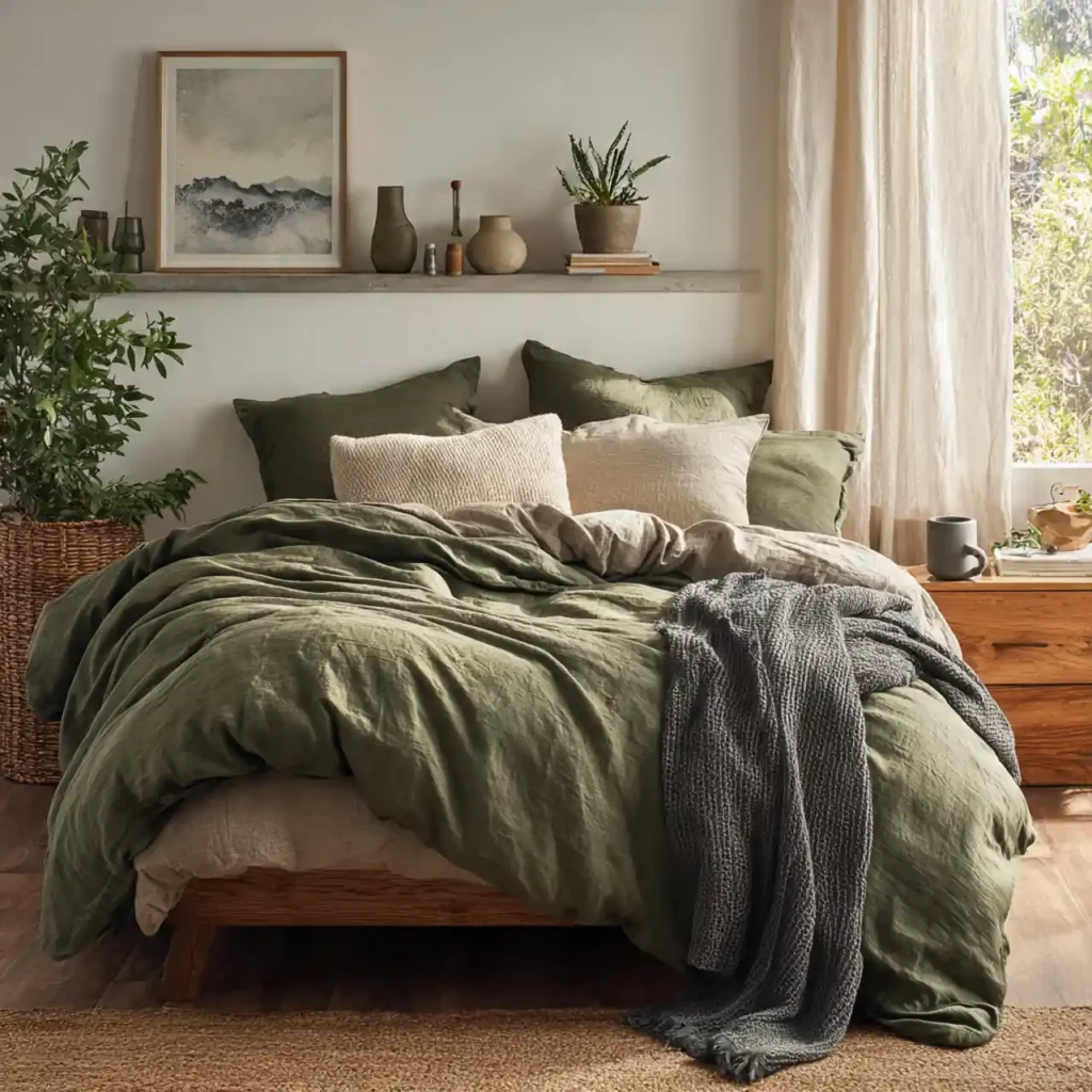 5-Olive & Dark Green Bedroom Idea