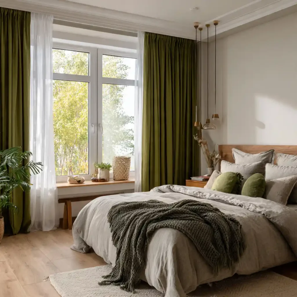 7-Olive & Dark Green Bedroom Idea