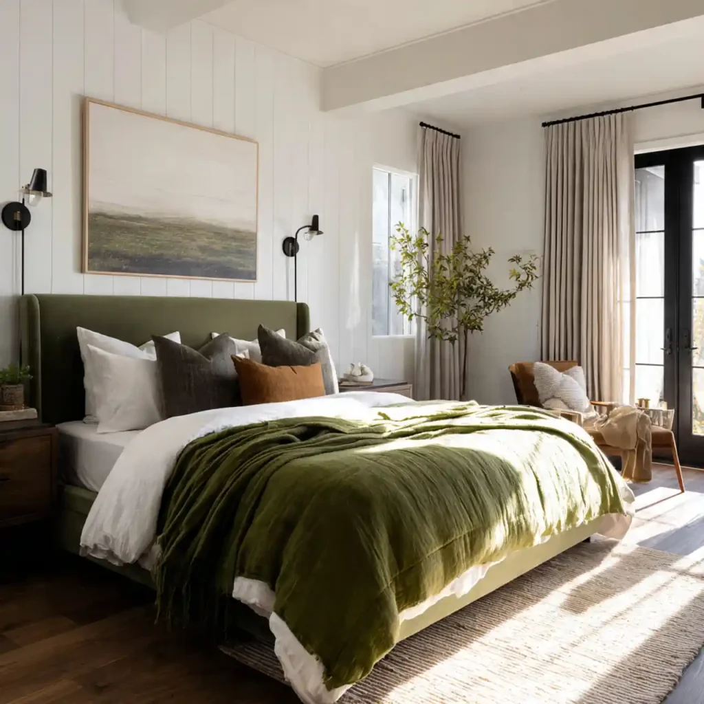 9-Olive & Dark Green Bedroom Idea
