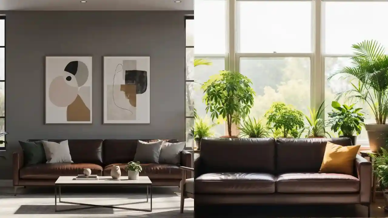 Explore 30 Chic Living Room Ideas Featuring Dark Brown Sofas